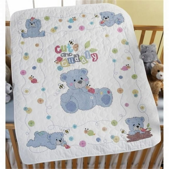 Cute & Cuddly Bear Crib Cover Stamped Cross Stitch Kit-34"X43", Pk 1, Bucilla