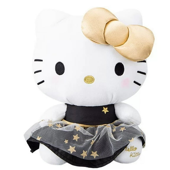 Cute Cuddly White Black Kitty Cat Hoppy Kitten Adorable Design with Golden Stars Bow Perfect for Kids
