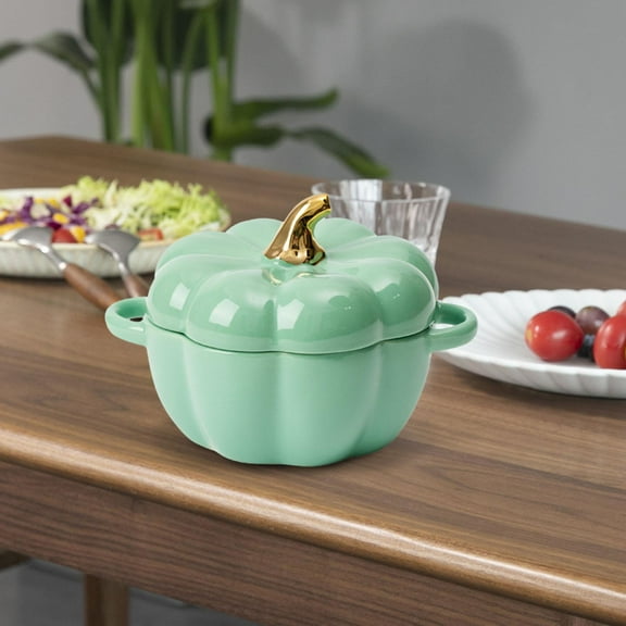 Cute Cup Pumpkin Cup with Lid Soup Bowl Cereal Bowls Set Microwave Coffee Mug Durable Soup Mug for Yogurt Salad Soup Cereal green