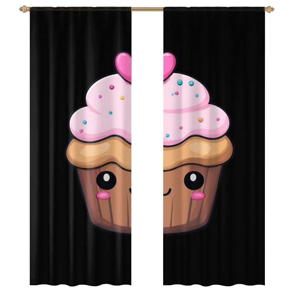 Cute Cupcake Emoji Sheer Voile Curtain Window Tulle Curtains For Living ...