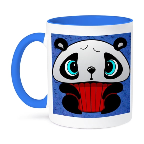 3dRose, Cute cupcake Panda Bear, 15oz Two-Tone Blue Mug