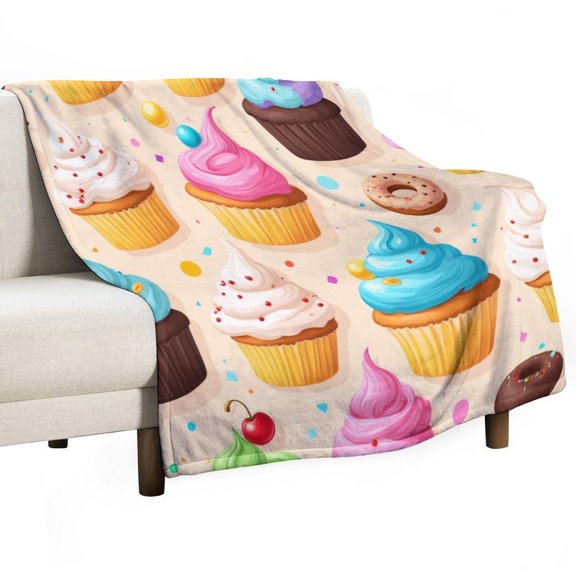 Cute Cupcake Pattern Design Blanket Soft Cozy Flannel Blanket for man women