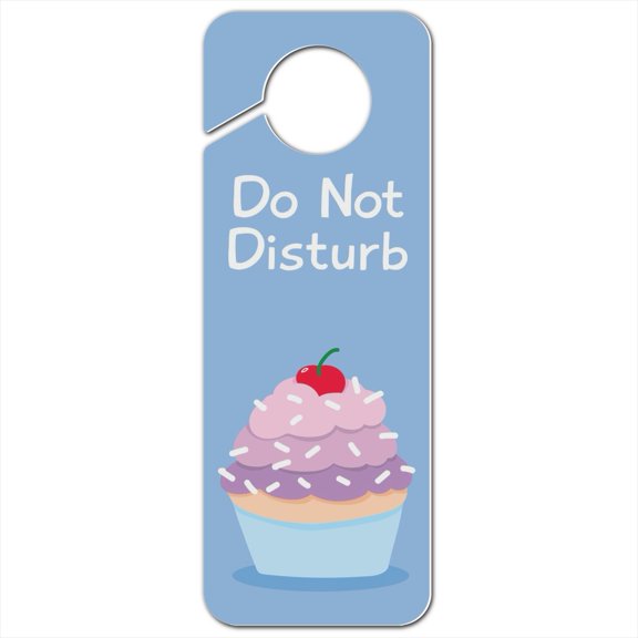 Cute Cupcake Vanilla Cherry with Sprinkles Do Not Disturb Plastic Door Knob Hanger Sign