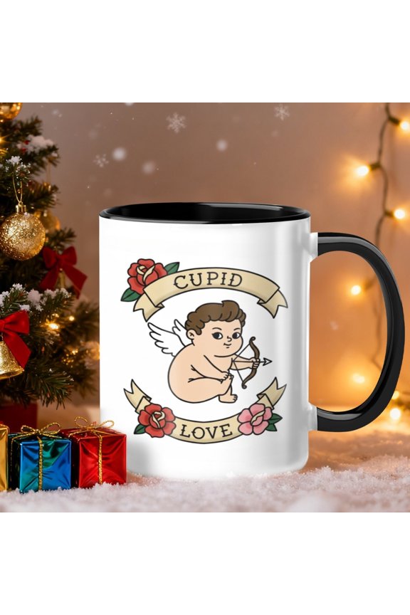 Cute Cupid Ceramic Mug 11 Oz Ceramic Mugs with Black Handle Novelty Coffee for Valentine's Day Mugs Coffee Tea Cup Gift for Wife Woman Romantic Kitchen Cup for Couples, Lovers, Anniversary