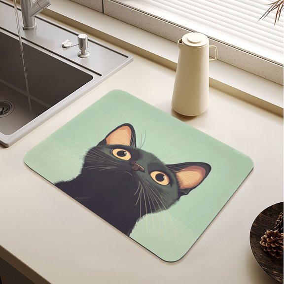 Cute Curious Cat Drying Mat Diatomaceous Earth Super Absorbent Non-slip Rubber Sole Heat Resistant 230 Degrees Fahrenheit 15.711.8in