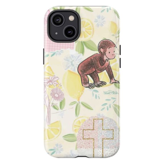 Cute Curious Monkey Christian Phone Case, Lemon Floral Cross Collage Aesthetic Cover for iPhone 17 16 15 14 13 12 11 Pro Max Plus Mini