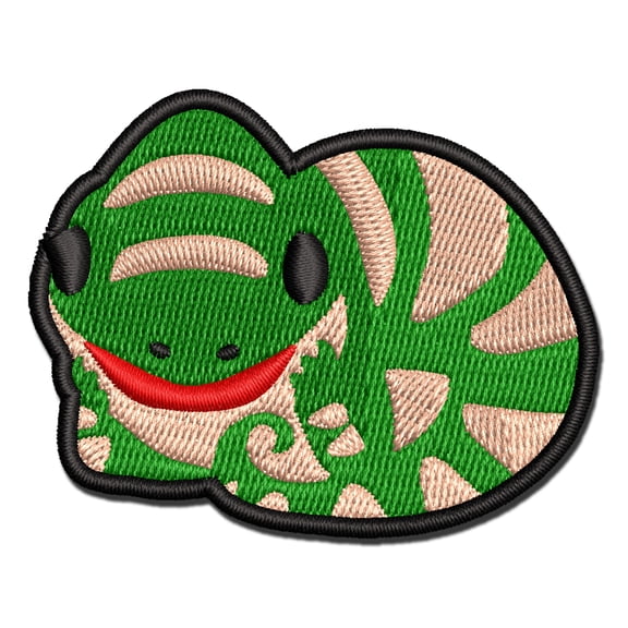 Cute Curled Chameleon Lizard Applique Multi-Color Embroidered Iron-On Patch - 3 Inch Medium