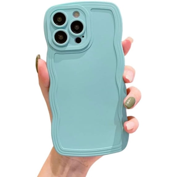 Cute Curly Bezel Big Wave Phone Case, Macaron Colour, Small Fresh Style, Solid Colour, for iPhone 15 14 13 12 11 Pro Max Mini XS XR X 7 8 Phone Case (Blue,iPhone 12)