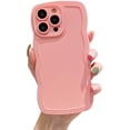 thumbnail image 1 of Cute Curly Bezel Big Wave Phone Case, Macaron Colour, Small Fresh Style, Solid Colour, for iPhone 15 14 13 12 11 Pro Max Mini XS XR X 7 8 Phone Case (Pink,iPhone 15 Plus), 1 of 8