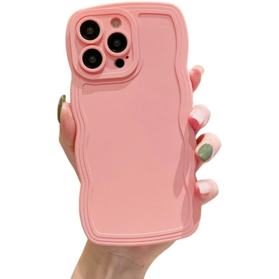 Cute Curly Bezel Big Wave Phone Case, Macaron Colour, Small Fresh Style, Solid Colour, for iPhone 15 14 13 12 11 Pro Max Mini XS XR X 7 8 Phone Case (Pink,iPhone 15 Plus)