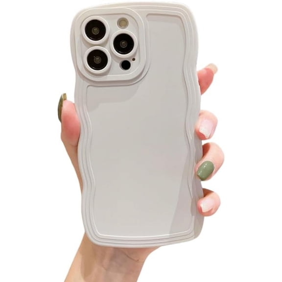 Cute Curly Bezel Big Wave Phone Case, Macaron Colour, Small Fresh Style, Solid Colour, for iPhone 15 14 13 12 11 Pro Max Mini XS XR X 7 8 Phone Case (White,iPhone 12 Pro)