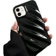 thumbnail image 1 of Cute Curly Wave Case for iPhone 11 6.1 inches, Water Ripple Pattern Phone Case Slim Shockproof Satin Glossy Cover for Girls Boys Silicone 3D Non-Slip Case -Black, 1 of 9