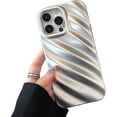 thumbnail image 1 of Cute Curly Wave Case for iPhone 13 Pro Max 6.7 inches, Water Ripple Pattern Phone Case Slim Shockproof Satin Glossy Cover for Girls Boys Silicone 3D Non-Slip Case - Silver, 1 of 8