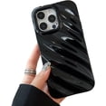 thumbnail image 1 of Cute Curly Wave Case for iPhone 13 Pro Max 6.7 inches, Water Ripple Pattern Phone Case Slim Shockproof Satin Glossy Cover for Girls Boys Silicone 3D Non-Slip Case - Black, 1 of 8