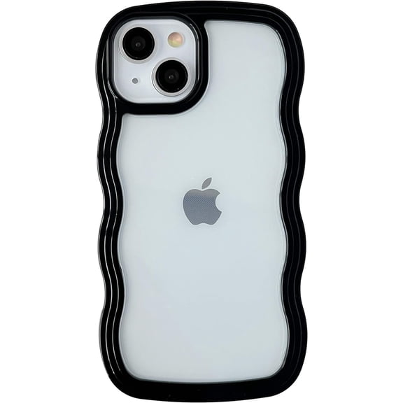 Cute Curly Wave Frame Shape Shockproof Soft Compatible with iPhone Case (Black,iPhone 11)