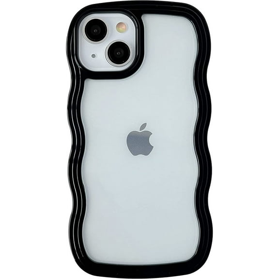 Cute Curly Wave Frame Shape Shockproof Soft Compatible with iPhone Case (Black,iPhone X/Xs)