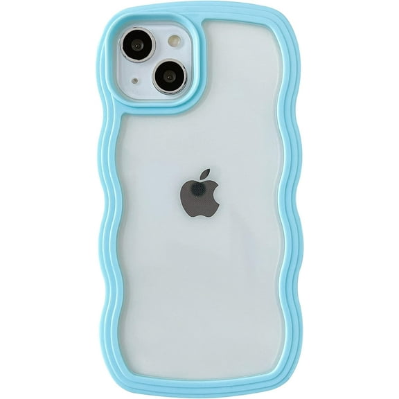 Cute Curly Wave Frame Shape Shockproof Soft Compatible with iPhone Case (Blue,iPhone Xr)
