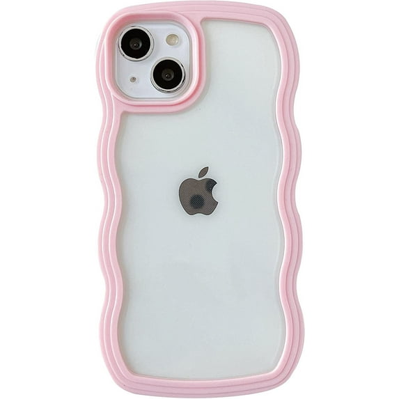 Cute Curly Wave Frame Shape Shockproof Soft Compatible with iPhone Case (Pink,iPhone 11)