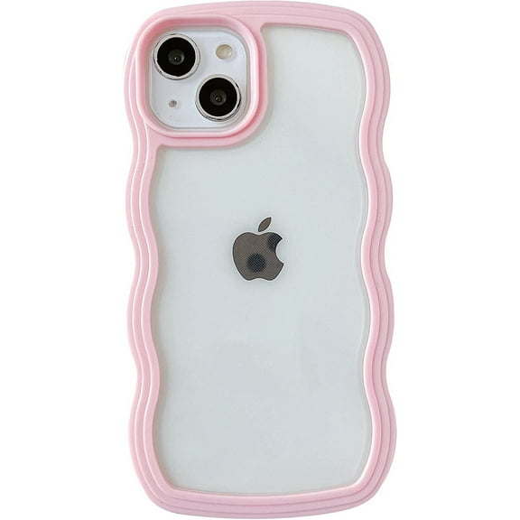 Cute Curly Wave Frame Shape Shockproof Soft Compatible with iPhone Case (Pink,iPhone 11)