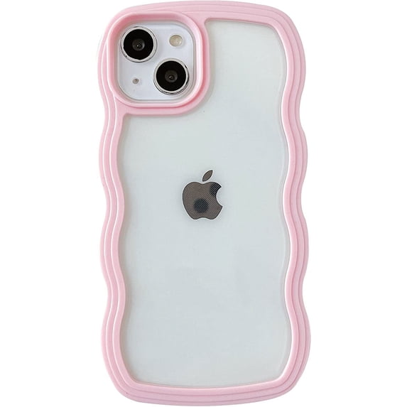 Cute Curly Wave Frame Shape Shockproof Soft Compatible with iPhone Case (Pink,iPhone X/Xs)