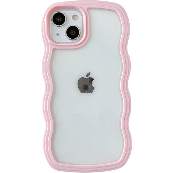 Cute Curly Wave Frame Shape Shockproof Soft Compatible with iPhone Case (Pink,iPhone Xr)