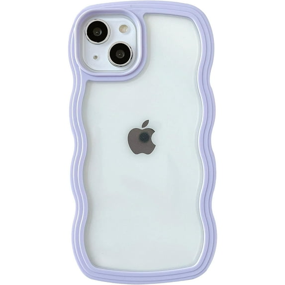 Cute Curly Wave Frame Shape Shockproof Soft Compatible with iPhone Case (Purple,iPhone 15 Plus)