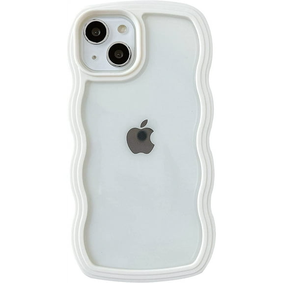 Cute Curly Wave Frame Shape Shockproof Soft Compatible with iPhone Case (White,iPhone 12)