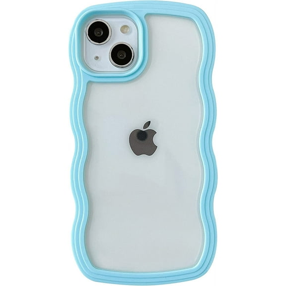 Cute Curly Wave Frame Shape Shockproof Soft Compatible with iPhone Case (White,iPhone 13 Pro)