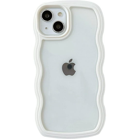 Cute Curly Wave Frame Shape Shockproof Soft Compatible with iPhone Case (White,iPhone 14 Pro Max)