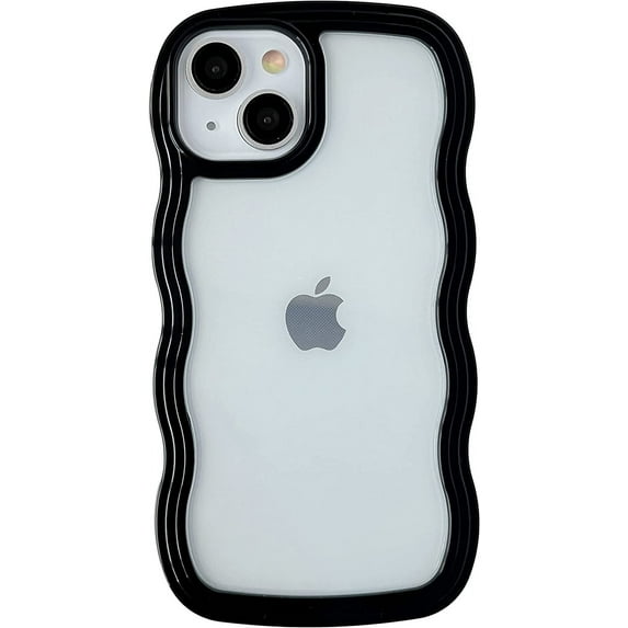 Cute Curly Wave Frame Shape Shockproof Soft Compatible with iPhone Case (White,iPhone 14 Pro Max)