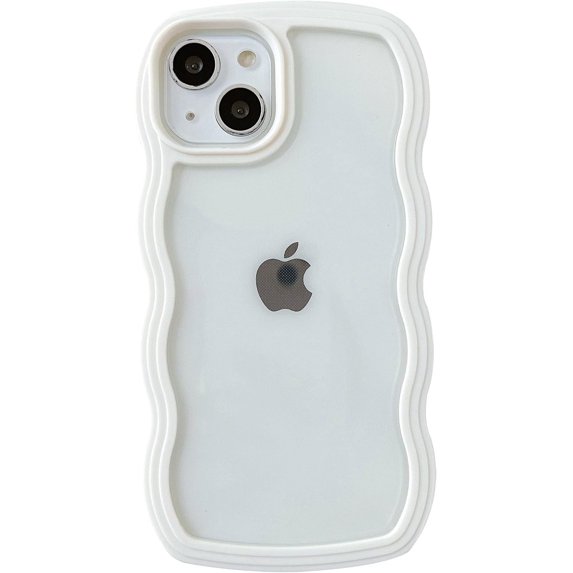 Cute Curly Wave Frame Shape Shockproof Soft Compatible with iPhone Case (White,iPhone 15 Pro Max)