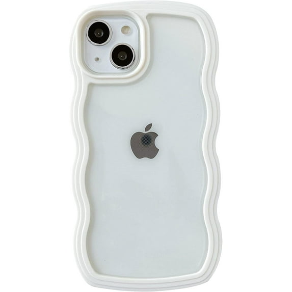 Cute Curly Wave Frame Shape Shockproof Soft Compatible with iPhone Case (White,iPhone Xs Max)
