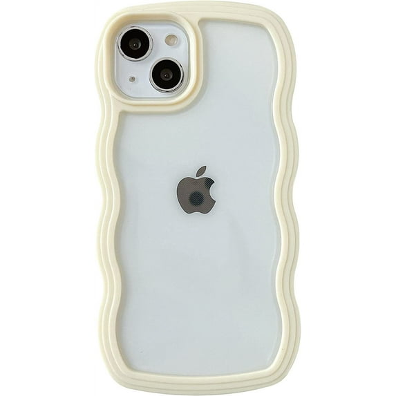 Cute Curly Wave Frame Shape Shockproof Soft Compatible with iPhone Case (Yellow,iPhone 13)