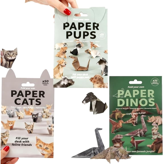 Cute DIY Dinos Origami Kit - 35 Sheets High-Quality Craft Paper for 3D Dinosaur Figures, Fun Animal Paper Craft, Desk Decor & Perfect Gift for Dinosaur Lovers (Adults & Kids)