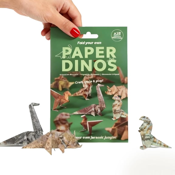 Cute DIY Dinos Origami Kit - 35 Sheets High-Quality Craft Paper for 3D Dinosaur Figures, Fun Animal Paper Craft, Desk Decor & Perfect Gift for Dinosaur Lovers (Adults & Kids)