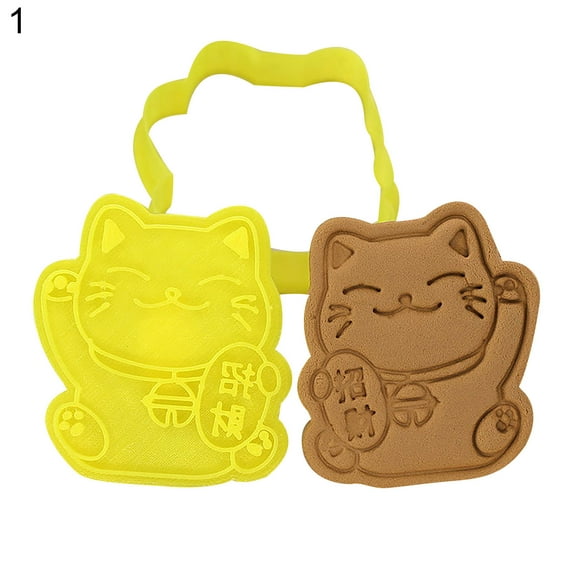 Cute DIY Lucky Cat Cartoon Biscuit Cutter 3D Pressing Style Butter Cookie Mold