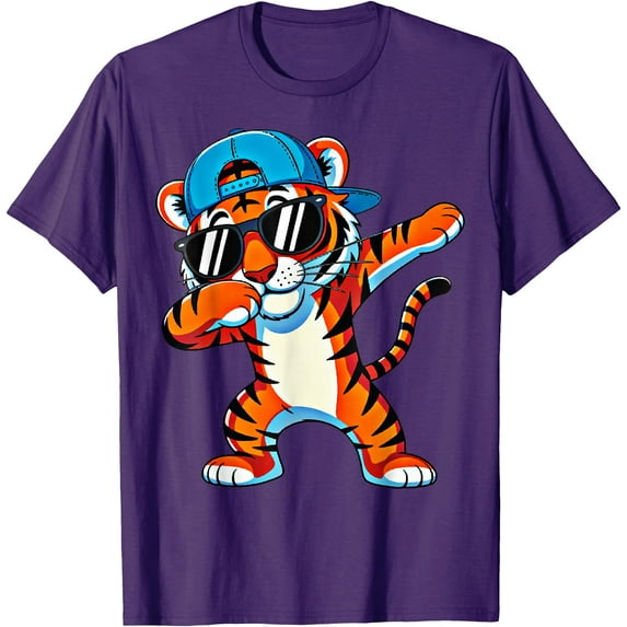 Cute Dabbing Tiger Animal Wildcats Softstyle Unisex T-Shirt,Purple Color,Size 5-6T