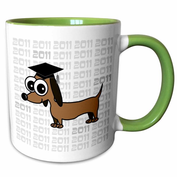 3drose, Cute Dachshund 2011 Grad, 15oz Two-tone Green Mug