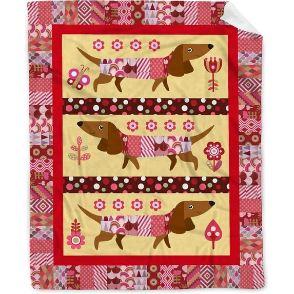 Cute Dachshund Checkered Fleece Flannel Animals Blanket Wiener Dog Dachshund Gifts Blanket for Women Lightweight Soft Cozy Throw Blanket for Bed Couch Travel Outdoor 60''''x 80'''' for Adult