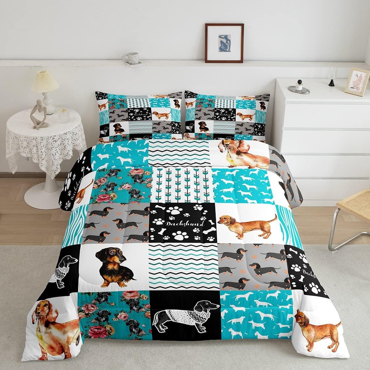 Cute Dachshunds 3-Piece Quilted Bedding Set NCU0VL441