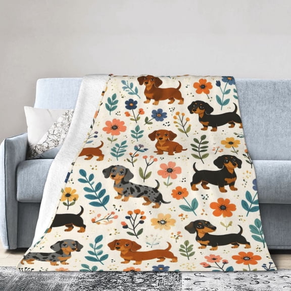 Cute Dachshund Dog Blanket Gift Throw Blanket Floral Puppy Gift for Dog Lovers Home Decor 50x40