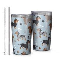 Cute Dachshund and Dog Footprint 10oz Tumblers Stainless Steel Tumbler with Lid and Straw,Vacuum Insulated Double Wall Travel Tumbler Cups with Cleaning Brush for Coffee, Tea