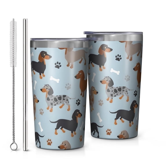 Cute Dachshund and Dog Footprint 10oz Tumblers Stainless Steel Tumbler with Lid and Straw,Vacuum Insulated Double Wall Travel Tumbler Cups with Cleaning Brush for Coffee, Tea