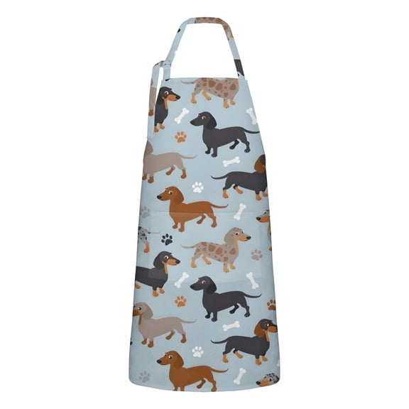 Cute Dachshund and Dog Footprint Apron-Garden Aprons for Women with Pockets-Cotton Linen Waterproof Kitchen Cooking Gardening Aprons Adjustable for Kitchen,Cooking,BBQ and Salon 33x27 Inch