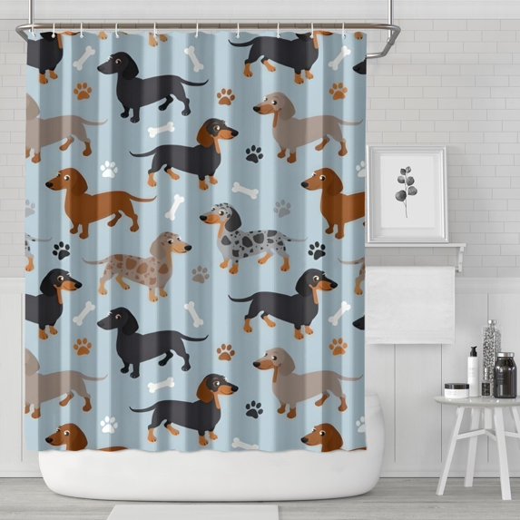Cute Dachshund and Dog Footprint Shower Curtain 84"x72" ,Bathroom Decorative Shower Curtains Set with 12 Hooks,Modern Waterproof Washable Shower Curtain