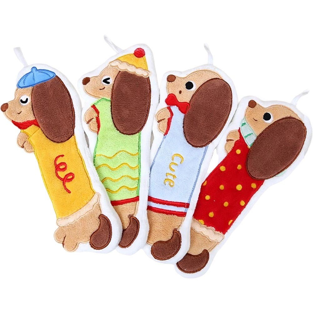 Cute Dachshund Dog Hand Towel, 4pcs Hangable Hand Towel, Quick Drying Coral Velvet Face Towels, Water Absorption Hanging Animal Towel for Kitchen Bathroom