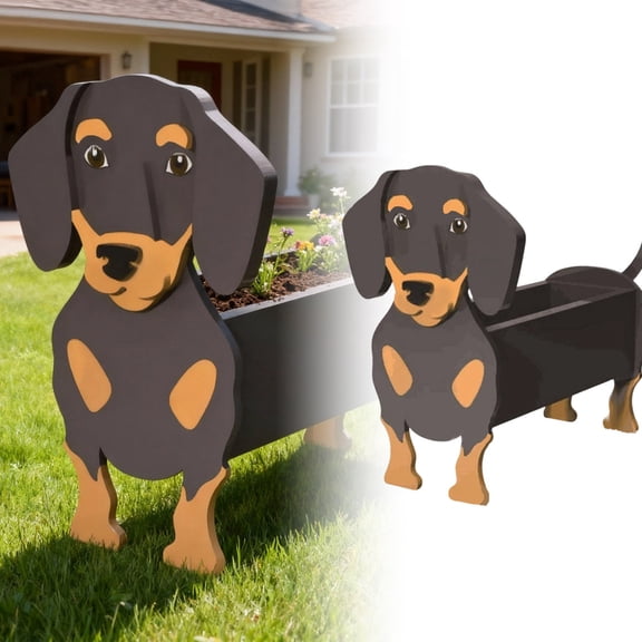 Cute Dachshund Dog Planter, Unique Animal Flower Plant Pot, Pet Lover Gift Garden Plant Container, for Indoor Outdoor Office Garden Decor, (9.8 * 7.1 * 12.2 in)