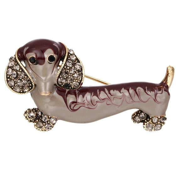 Cute Dachshund Dog Rhinestone Inlaid Brooch Pin Animal Shape Lapel Breastpin