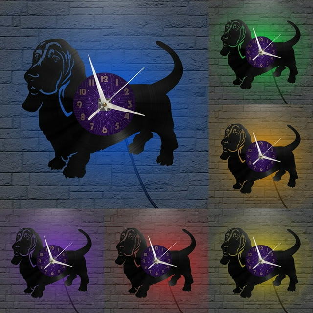 Cute Dachshund Dog Vinyl Record Wall Clock for Kitchen Wall Decor Wall