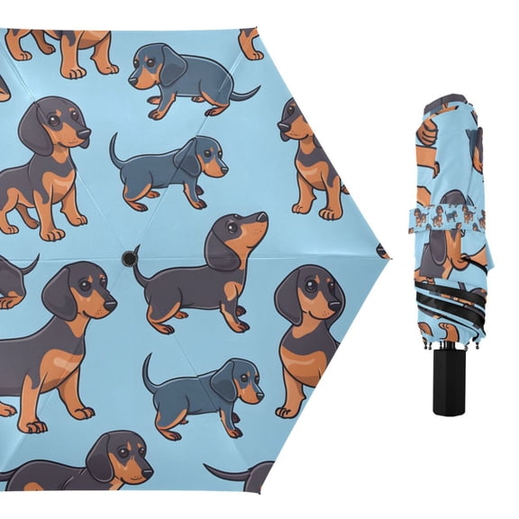 Cute Dachshund Dogs Compact Sun Umbrella Windproof Travel Umbrellas for Rain Strong Portable UV Protection